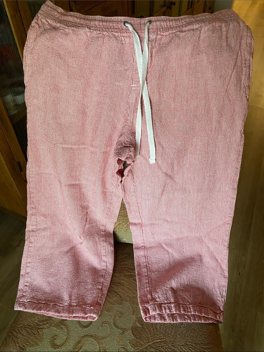Da-sh Striped Pink Linen-Blend Drawstring Waist Pants